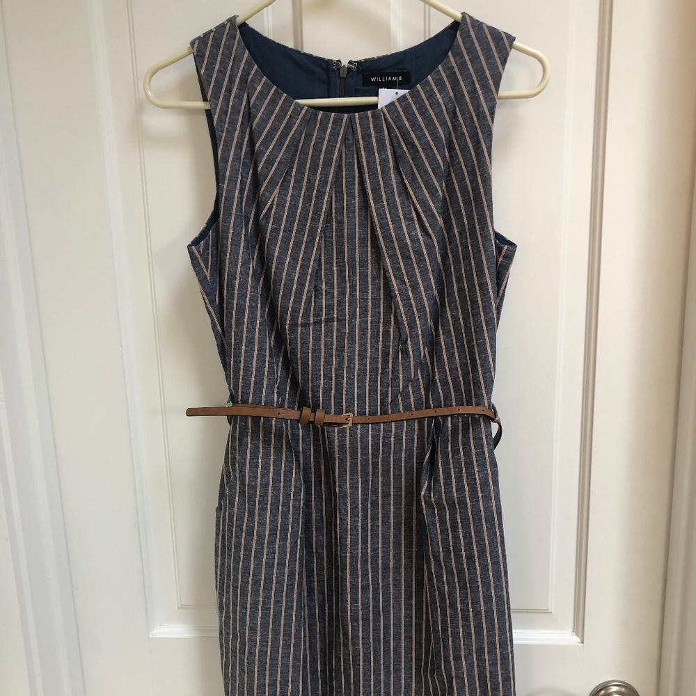 NEW William B Dress Striped Linen Dress w/ Belt